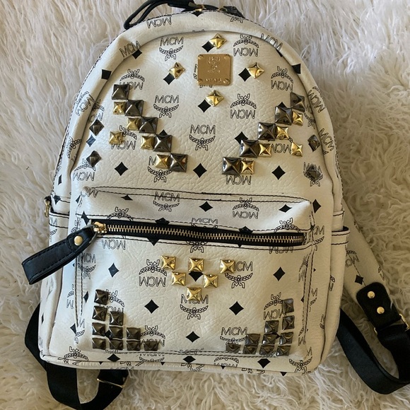 MCM White Backpack with Studs